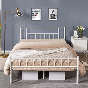 Yaheetech 13 inch Queen Size Metal Bed Frame with Headboard and Footboard Platform Bed Frame with Storage No Box Spring Needed Mattress Foundation for Adults White