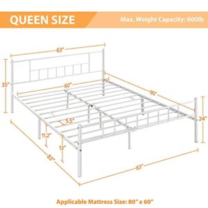 Yaheetech 13 inch Queen Size Metal Bed Frame with Headboard and Footboard Platform Bed Frame with Storage No Box Spring Needed Mattress Foundation for Adults White