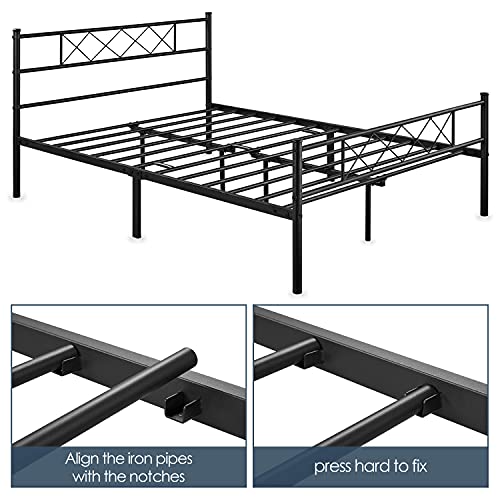 Yaheetech Full Metal Platform Bed Frame Mattress Foundation with Headboard and Footboard No Box Spring Needed Under Bed Storage Steel Slats Black