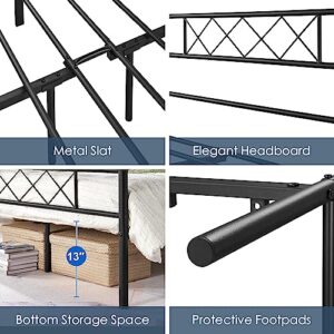 Yaheetech Full Metal Platform Bed Frame Mattress Foundation with Headboard and Footboard No Box Spring Needed Under Bed Storage Steel Slats Black