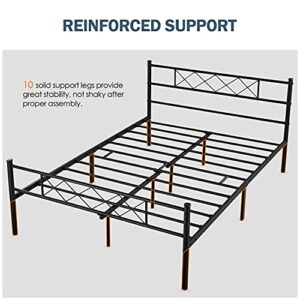 Yaheetech Full Metal Platform Bed Frame Mattress Foundation with Headboard and Footboard No Box Spring Needed Under Bed Storage Steel Slats Black