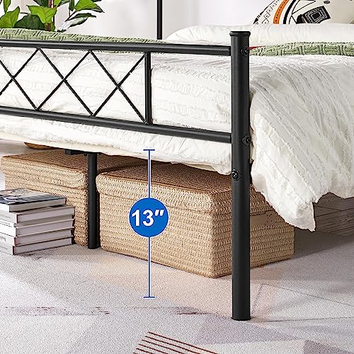 Yaheetech Full Metal Platform Bed Frame Mattress Foundation with Headboard and Footboard No Box Spring Needed Under Bed Storage Steel Slats Black