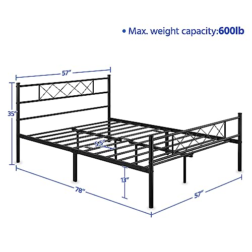 Yaheetech Full Metal Platform Bed Frame Mattress Foundation with Headboard and Footboard No Box Spring Needed Under Bed Storage Steel Slats Black