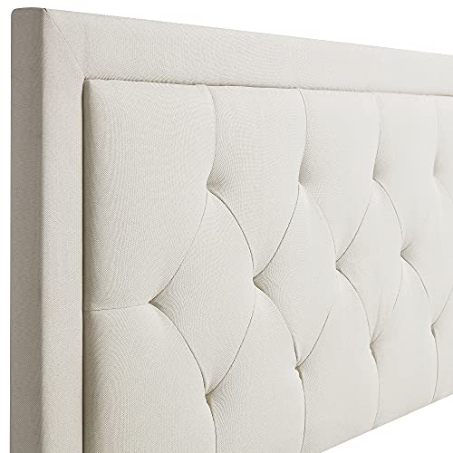 LUCID King Bed Frame with Diamond Tufted Upholstered Headboard – King Size Platform Bed Frame – Removeable Wood Slats – No Box Spring Needed – Easy Assembly – Pearl