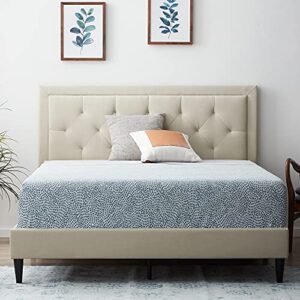 lucid king bed frame with diamond tufted upholstered headboard – king size platform bed frame – removeable wood slats – no box spring needed – easy assembly – pearl