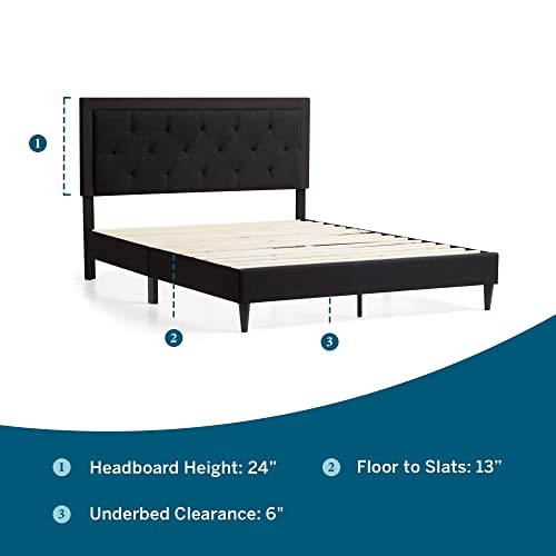 LUCID Twin Bed Frame with Diamond Tufted Upholstered Headboard – Twin Size Platform Bed Frame – Removeable Wood Slats – No Box Spring Needed – Easy Assembly – Black
