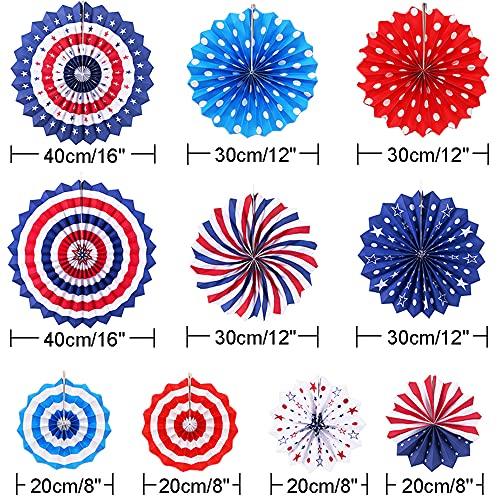 4th of July Decorations Patriotic Decorations 24Pcs Set - American Flag Party Supplies Red White Blue Paper Fans, USA Flag Pennant, Star Streamer, Hanging Swirls for National Election Day