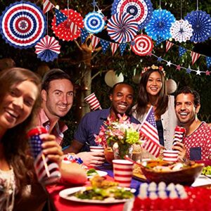 4th of July Decorations Patriotic Decorations 24Pcs Set - American Flag Party Supplies Red White Blue Paper Fans, USA Flag Pennant, Star Streamer, Hanging Swirls for National Election Day