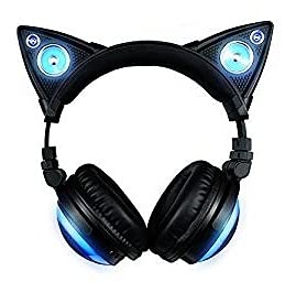 axent wear new edition wireless cat ear headphones (12 color changing) 3.5mm jack, bluetooth&wired connection (black)