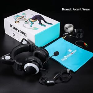 Axent Wear New Edition Wireless Cat Ear Headphones (12 Color Changing) 3.5mm Jack, Bluetooth&Wired Connection (Black)