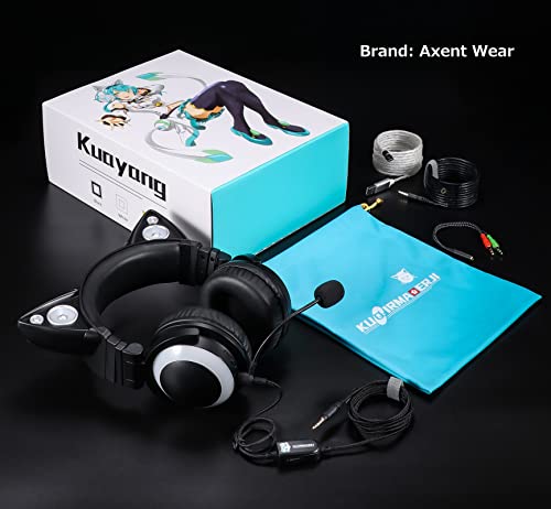 Axent Wear New Edition Wireless Cat Ear Headphones (12 Color Changing) 3.5mm Jack, Bluetooth&Wired Connection (Black)