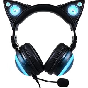 Axent Wear New Edition Wireless Cat Ear Headphones (12 Color Changing) 3.5mm Jack, Bluetooth&Wired Connection (Black)