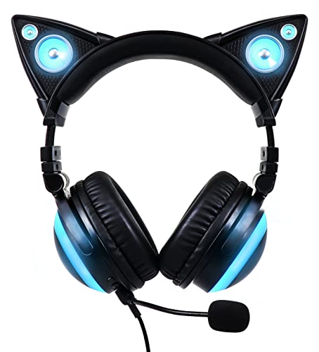 Axent Wear New Edition Wireless Cat Ear Headphones (12 Color Changing) 3.5mm Jack, Bluetooth&Wired Connection (Black)