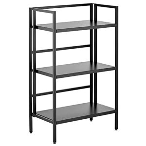 mDesign Modern Industrial 3-Tier Steel Organizer Shelf Rack - Collapsible Metal Storage Shelving Furniture Unit for Living Room, Bathroom, Office, and Bedroom - Black