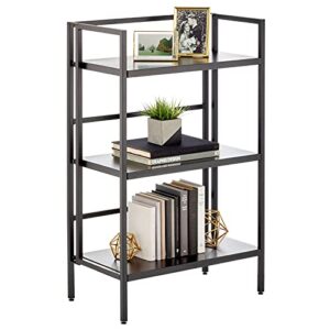 mDesign Modern Industrial 3-Tier Steel Organizer Shelf Rack - Collapsible Metal Storage Shelving Furniture Unit for Living Room, Bathroom, Office, and Bedroom - Black