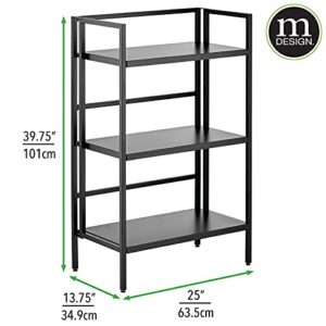 mDesign Modern Industrial 3-Tier Steel Organizer Shelf Rack - Collapsible Metal Storage Shelving Furniture Unit for Living Room, Bathroom, Office, and Bedroom - Black