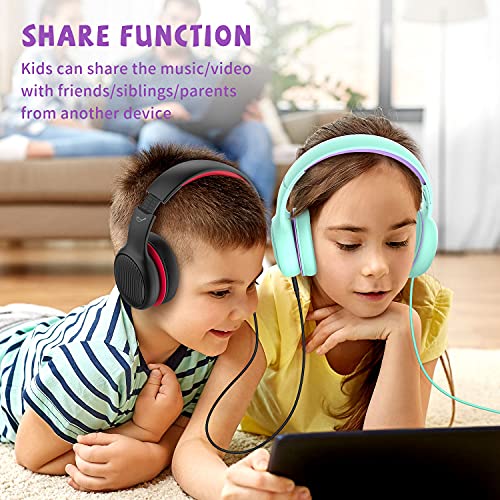 Kids Headphones, 85dB Volume Limiting - Toddler Headphones for Detachable Cat Ear, Wired Headphones with Sharing Splitter, Foldable Stereo Over-Ear Headphones for School/Travel/iPad/Kindle (green)