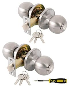 lanwandeng (2 pack) entry door knob with lock and keys, exterior/interior door locks with screwdriver for bedroom or bathroom,satin nickel door knobs