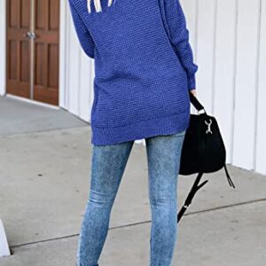 ZESICA Women's 2023 Long Sleeve Open Front Casual Lightweight Soft Knit Cardigan Sweater Outerwear,Blue,Medium