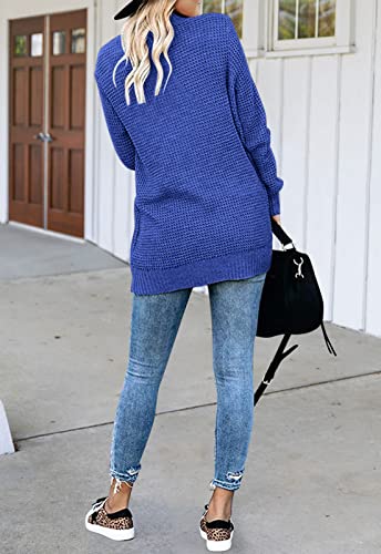 ZESICA Women's 2023 Long Sleeve Open Front Casual Lightweight Soft Knit Cardigan Sweater Outerwear,Blue,Medium