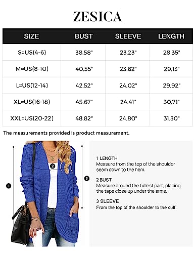 ZESICA Women's 2023 Long Sleeve Open Front Casual Lightweight Soft Knit Cardigan Sweater Outerwear,Blue,Medium