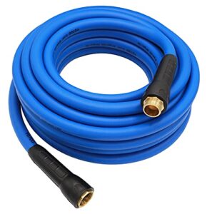 yotoo heavy duty hybrid garden water hose 5/8-inch by 50-feet 150 psi kink resistant, flexible with swivel grip handle and 3/4" ght solid brass fittings, blue