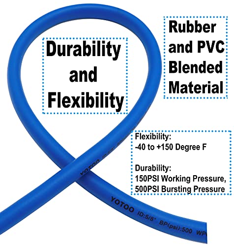 YOTOO Heavy Duty Hybrid Garden Water Hose 5/8-Inch by 50-Feet 150 PSI Kink Resistant, Flexible with Swivel Grip Handle and 3/4" GHT Solid Brass Fittings, Blue