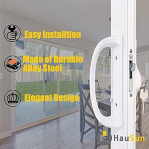 Sliding Patio Door Handle Set with Key Cylinder and Mortise Lock, Full Replacement Handle Lock Set Fits Door Thickness from 1-1/2" to 1-3/4"，3-15/16” Screw Hole Spacing, Reversible Design(Non-Handed)