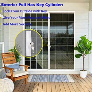 Sliding Patio Door Handle Set with Key Cylinder and Mortise Lock, Full Replacement Handle Lock Set Fits Door Thickness from 1-1/2" to 1-3/4"，3-15/16” Screw Hole Spacing, Reversible Design(Non-Handed)