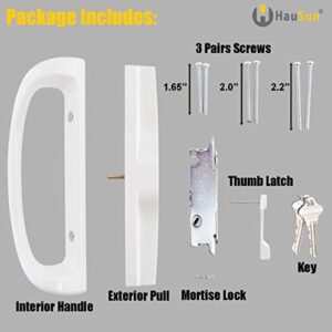 Sliding Patio Door Handle Set with Key Cylinder and Mortise Lock, Full Replacement Handle Lock Set Fits Door Thickness from 1-1/2" to 1-3/4"，3-15/16” Screw Hole Spacing, Reversible Design(Non-Handed)