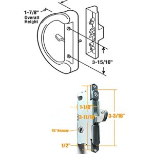 Sliding Patio Door Handle Set with Key Cylinder and Mortise Lock, Full Replacement Handle Lock Set Fits Door Thickness from 1-1/2" to 1-3/4"，3-15/16” Screw Hole Spacing, Reversible Design(Non-Handed)