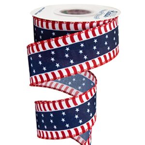 ribbli 4th of july patriotic ribbon,stars and stripes wired ribbon, 1-1/2 inch x 10 yard,red/white/navy,canvas ribbon for bow,wreath,tree decoration