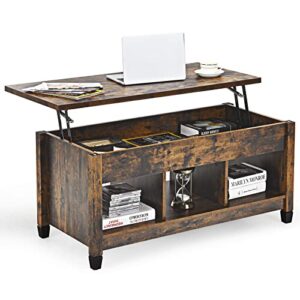 tangkula wood lift top modern coffee table w/hidden compartment and open storage shelf for living room office reception room(rustic brown)