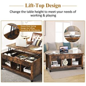 Tangkula Wood Lift Top Modern Coffee Table w/Hidden Compartment and Open Storage Shelf for Living Room Office Reception Room(Rustic Brown)