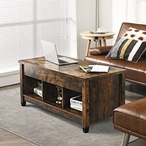 Tangkula Wood Lift Top Modern Coffee Table w/Hidden Compartment and Open Storage Shelf for Living Room Office Reception Room(Rustic Brown)