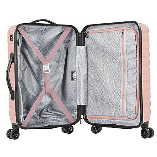 U.S. Traveler Boren Polycarbonate Hardside Rugged Travel Suitcase Luggage with 8 Spinner Wheels, Aluminum Handle, Pink, Carry-on 22-Inch, USB Port