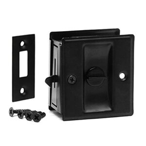 privacy sliding door lock with pull, solid brass pocket door privacy lock, matte black, 1 pack