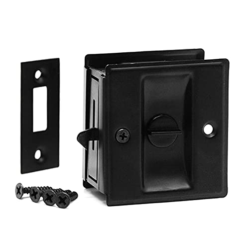 Privacy Sliding Door Lock with Pull, Solid Brass Pocket Door Privacy Lock, Matte Black, 1 Pack