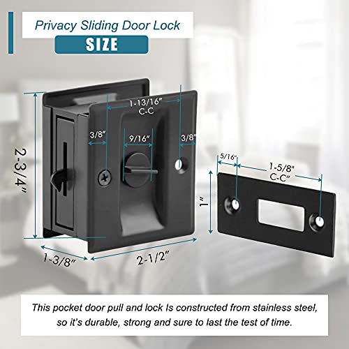 Privacy Sliding Door Lock with Pull, Solid Brass Pocket Door Privacy Lock, Matte Black, 1 Pack