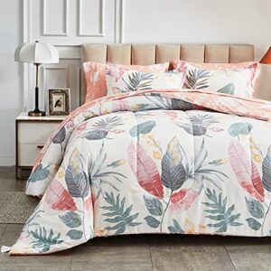 aikasy pink queen comforter set with sheets,bed in a bag 7-pieces,palm tree totem printing design,ultra soft down alternative all season bedding set(queen, pink)