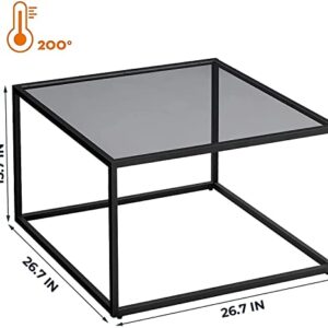 SAYGOER Glass Coffee Table, Small Modern Coffee Table Square Simple Center Tables for Living Room 26.7 x 26.7 x 15.7 Inches, Gray Black