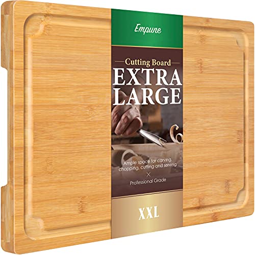 2XLarge Cutting Board, 20" Bamboo Cutting Boards for Kitchen with Juice Groove and Handles Kitchen Chopping Board for Meat Cheese board Heavy Duty Serving Tray, 2XL, Empune