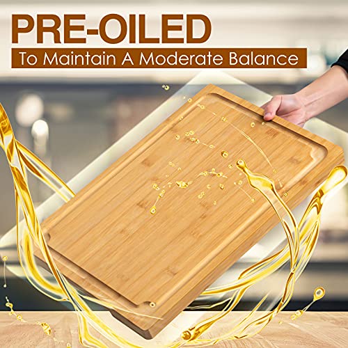 2XLarge Cutting Board, 20" Bamboo Cutting Boards for Kitchen with Juice Groove and Handles Kitchen Chopping Board for Meat Cheese board Heavy Duty Serving Tray, 2XL, Empune