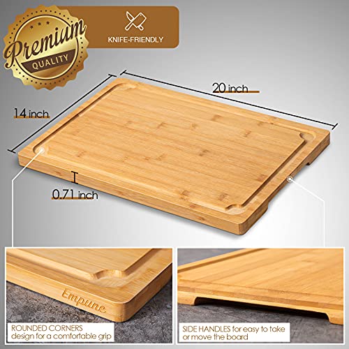 2XLarge Cutting Board, 20" Bamboo Cutting Boards for Kitchen with Juice Groove and Handles Kitchen Chopping Board for Meat Cheese board Heavy Duty Serving Tray, 2XL, Empune