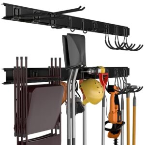 incly garage tool storage rack, 12 pcs garden yard tool organizer wall mount, 72 inch adjustable heavy duty steel garage organization system with 3 racks & 9 wall hooks