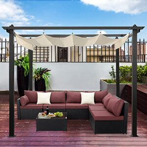 avawing 10x10 outdoor pergola, retractable pergola canopy garden gazebo, aluminum frame grape trellis with sun shade cover