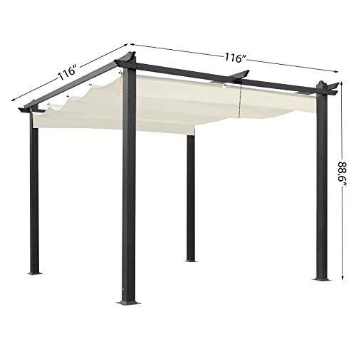 AVAWING 10x10 Outdoor Pergola, Retractable pergola Canopy Garden Gazebo, Aluminum Frame Grape Trellis with Sun Shade Cover