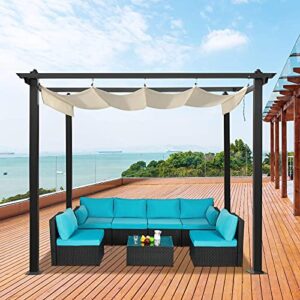 AVAWING 10x10 Outdoor Pergola, Retractable pergola Canopy Garden Gazebo, Aluminum Frame Grape Trellis with Sun Shade Cover