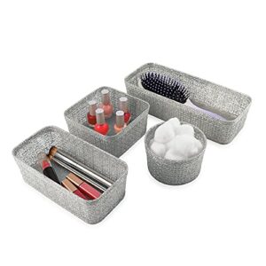 Isaac Jacobs 10-Piece Glitter Plastic Organizer (13.75” x 11.2” x 5.1”) Set w/Cut-Out Handles, Multi-Functional Home Storage, Desk, Office, Bathroom, Bedroom, Closet, Playroom (10-Piece, Silver)