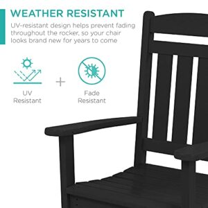 Best Choice Products All-Weather Rocking Chair, Indoor Outdoor HDPE Porch Rocker for Patio, Balcony, Backyard, Living Room w/ 300lb Weight Capacity, Contoured Seat - Black